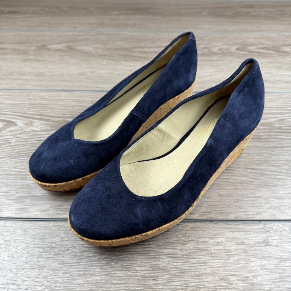 Brooks Brothers Womens Wedge Pumps Suede Cork Navy Blue 7